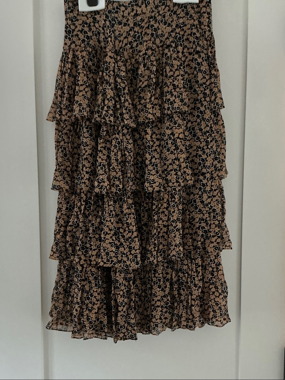 Brooks Brothers Brown and Black Floral Tiered Midi Skirt